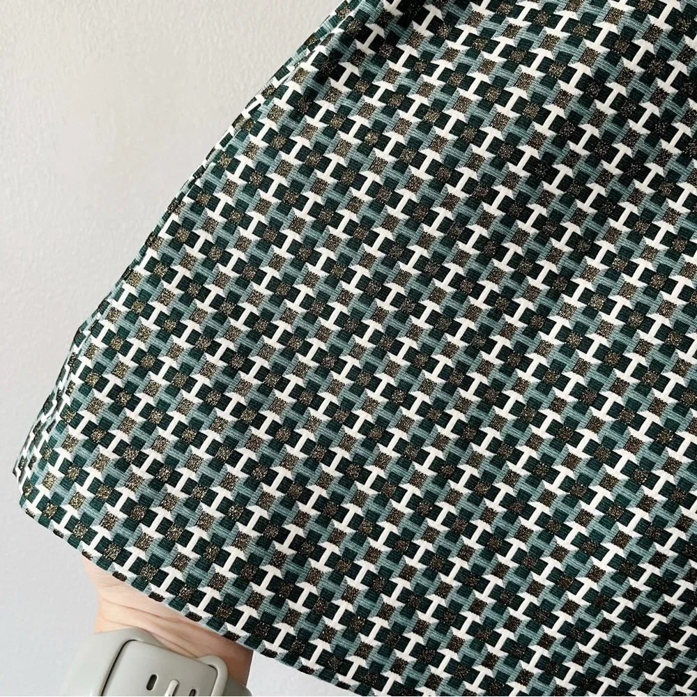 Boden NEW Women's Size US 8 A-Line Jacquard Mini Skirt Geometric Print Green